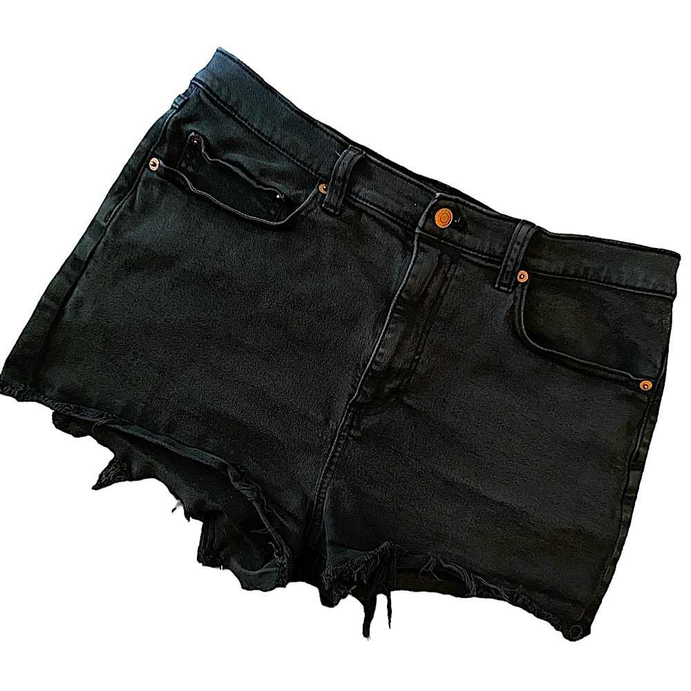 [PINK] Factory Faded Denim’s Black Fringed Hem Shorts Size 31
